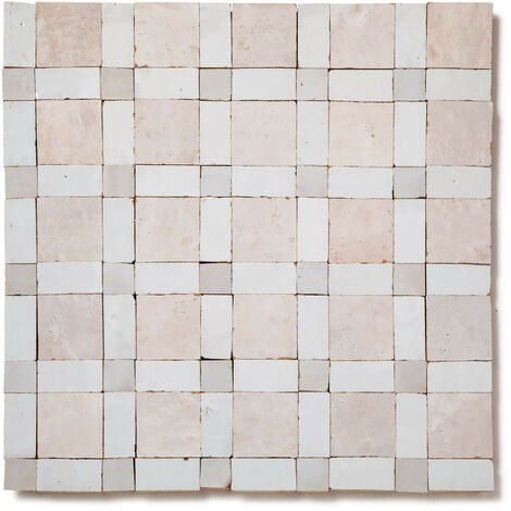 Zellige véritable Carrelage Artisanal - Tresse mélange - Blanc Neige + Fes + Oukaimeden (vendu par plaque de 0,09 m² - 30x30 cm)