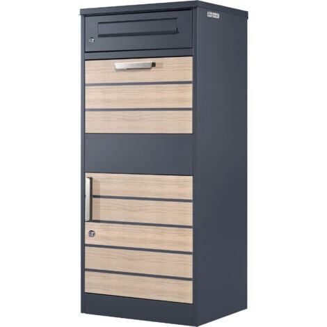 Zelsius Boîte aux lettres avec compartiment pour paquet Terra en acier revêtu par poudrage RAL7016 et aspect bois, protection anti-vol