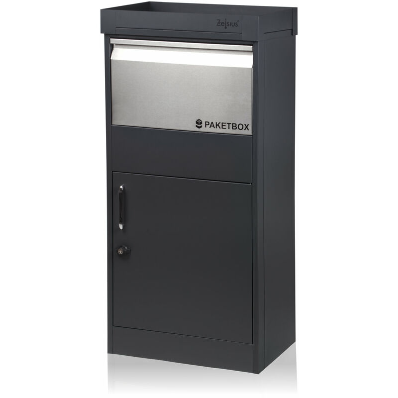 Boite aux lettres avec compartiment pour paquet Pluto acier revêtu par poudrage RAL7016 Anthracite avec dispositif anti-vol - Zelsius