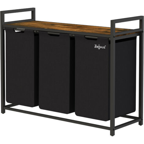 Zelsius Cesto de ropa sucia con 3 compartimentos  Negro, 92,5 x 33 x 72 cm  Cesto con estante