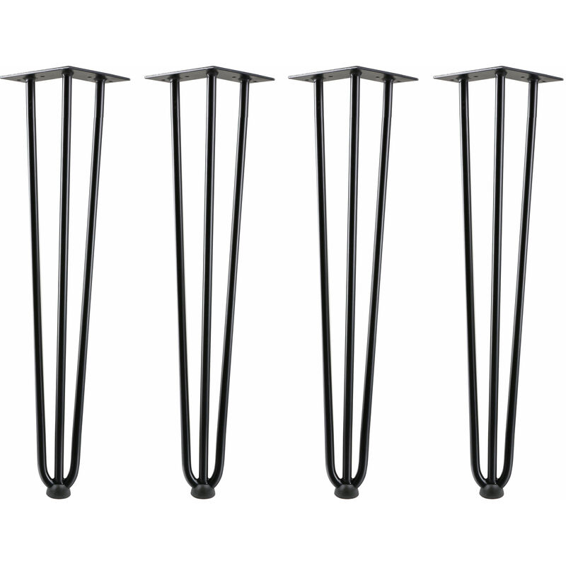 Image of Hairpin Legs, set di 4, 60 cm, nero, gambe del tavolo in acciaio, 3 supporti - Zelsius