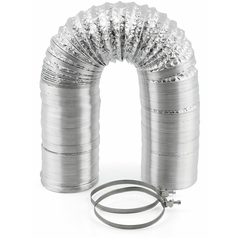 Zelsius Tuyau flexible en aluminium 10 m x Ø 100 mm - argenté avec 2 colliers de serrage en acier inoxydable