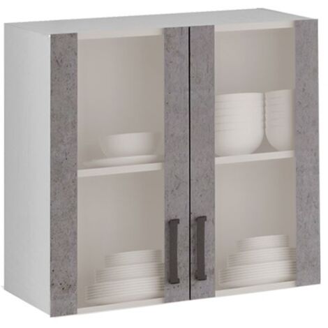 Zementgraue 2-türige Vitrine aus Melaminholz H.72x80x32 cm