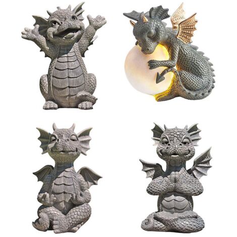 Zen-Drachenstatue aus Kunstharz, Buddha-Skulptur im Art-déco-Stil, Meditationsfigur für Garten und Zuhause, 18 cm, Grau