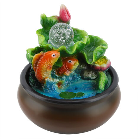 Zen-Tischbrunnen mit Glücksfisch, Feng-Shui-Dekoration für Zuhause (EU-Adapter 220-240 V)