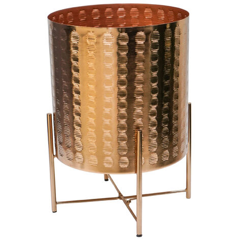 Zendaya Embossed Metal Planter with Stand - Mild Steel - L27 x W27 x H40 cm - Gold
