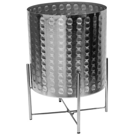 Zendaya Embossed Metal Planter with Stand - Mild Steel - L27 x W27 x H40 cm - Silver