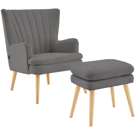 Zenia-Chaise d’appoint rembourrée avec tabouret en PU anthracite