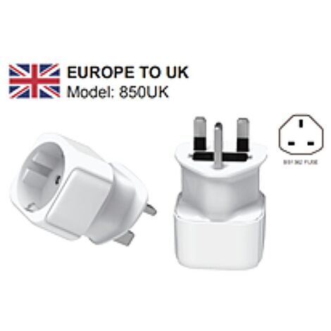 Zenitech – Adaptateur de voyage France/UE vers Angleterre/UK – 2 broches Europe vers 3 broches UK – Tension 230V, puissance 3500W, matériau thermoplastique