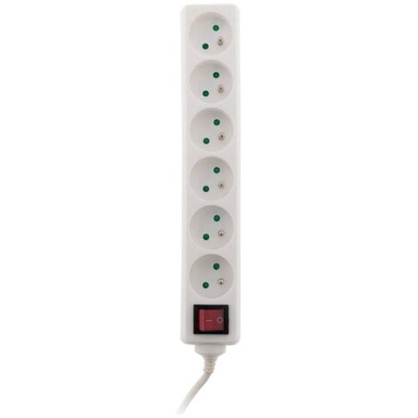 Zenitech – Bloc multiprise 6 prises 16A – Interrupteur intégré – Fiche extraplate pour gain de place – Conforme NF – Câble 1m blanc