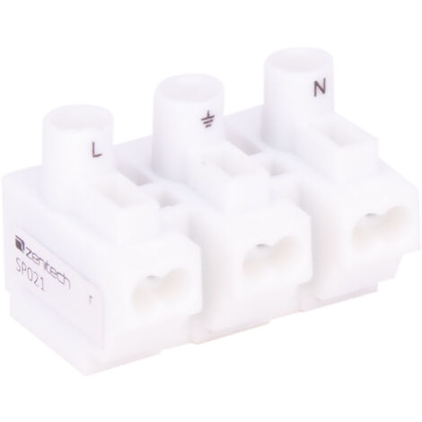 Zenitech – Connectique de luminaire domino 3 pôles – Connexions 1 à vis et 2 x auto 2 fils – Matériaux de qualité – Conforme norme CE