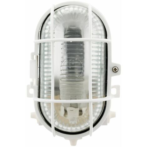 Zenitech – Hublot d'extérieur ovale 60W E27 IP44 – Grille de protection incluse – Vasque en verre résistant jusqu'à 650°C – Socle en plastique haute résistance