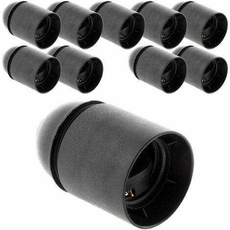 Zenitech – Lot de 10 douilles E27 en thermoplastique lisse noir – Compatible ampoules E27 – Installation facile sur luminaires