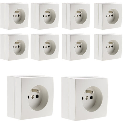 Zenitech – Lot de 10 prises 2P+T 16A saillie – Pose en saillie avec bornes à vis – Normes CE et NF – Couleur blanc – Puissance max 3680W sous 230V