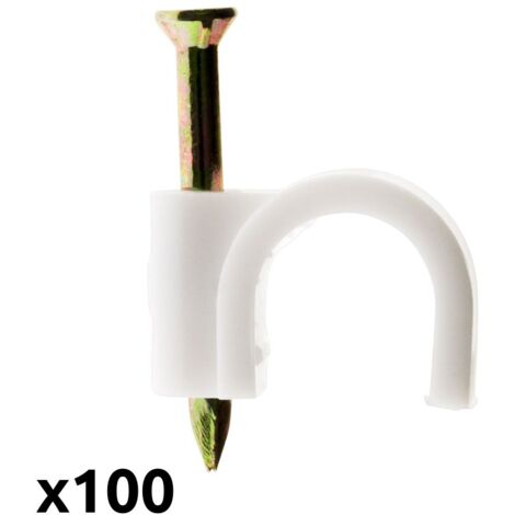 Zenitech – Lot de 100 crochets de fixation Ø10mm – Plastique blanc – Inclus clou spécial béton – Pour câbles et gaines