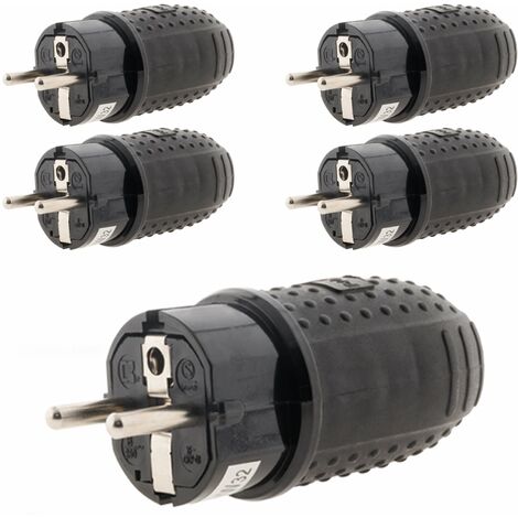 Zenitech – Lot de 5 fiches électriques mâles 16A 2P+T – Caoutchouc étanche IP44 – Puissance 3680W sous 230V – Certifié NF