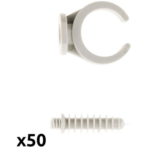 Zenitech – Lot de 50 clips avec chevilles Ø16mm – Fixation pour béton et plâtre – Pose rapide avec perçage Ø8mm – Couleur gris
