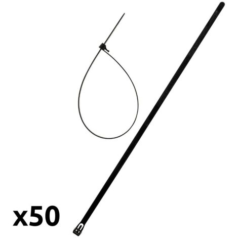 Zenitech – Lot de 50 colliers réutilisables 7,6x200mm – Plastique noir – Gâchette de desserrage rapide – Pour câblage électrique