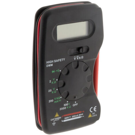 Zenitech – Multimètre digital de poche 13 calibres – Écran LCD – CAT III jusqu'à 600V – Test de diode et continuité – Housse incluse