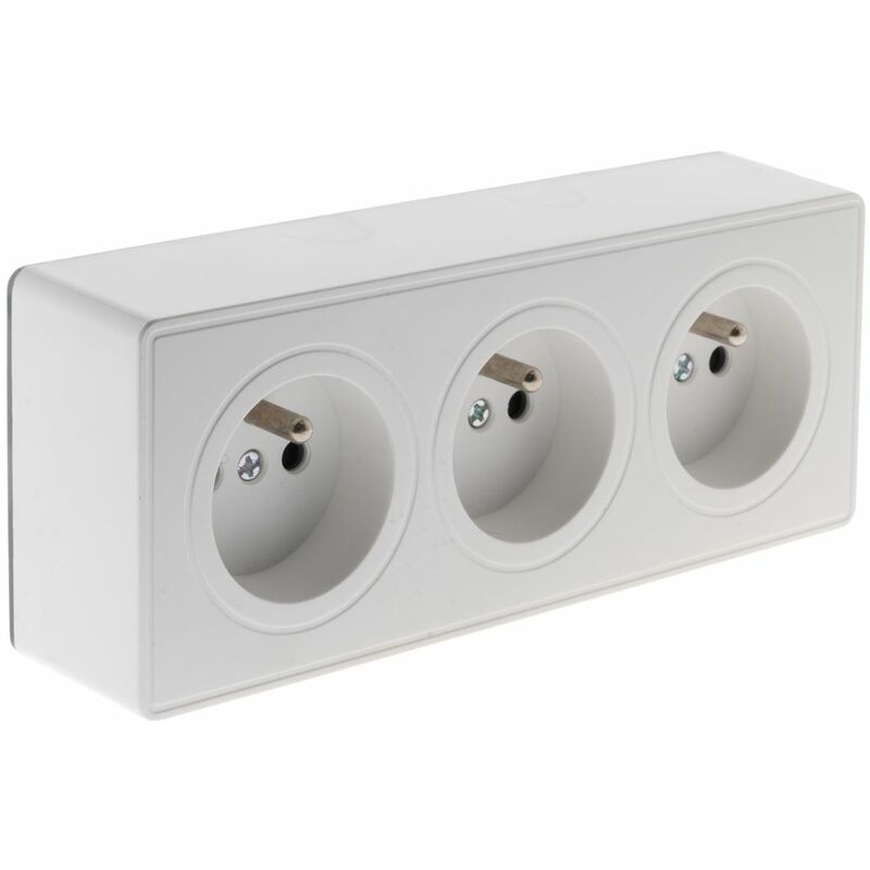 Zenitech – Prise électrique triple 2 pôles avec terre 16A – Bornes automatiques – Plastique polycarbonate – Installation rapide en saillie Zenitech – Prise électrique triple 2 pôles avec terre 16A – Bornes automatiques – Plastique polycarbonate – Installation rapide en saillie