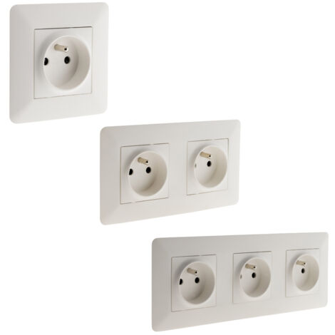 Zenitech – Prise 2P+T 16A – Pack de 3 prises : simple, double, triple – Installation encastrée – Câblage par bornes automatiques
