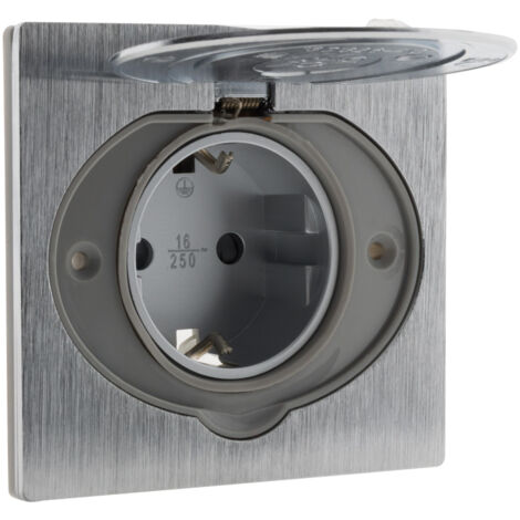 Zenitech – Prise de sol 16A Schuko alu brossé – IP44 pour protection contre l'humidité – Installation facile avec boîte d'encastrement incluse