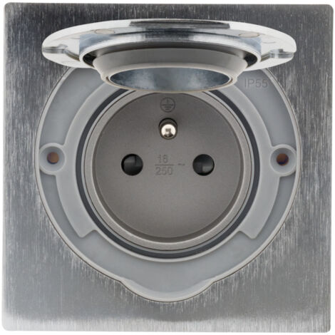 Zenitech – Prise de sol 2P+T 16A IP55 avec clapet de protection aimanté – Aluminium brossé – Branchement rapide par bornes automatiques