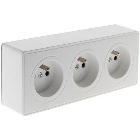 Zenitech – Prise électrique triple 2 pôles avec terre 16A – Bornes automatiques – Plastique polycarbonate – Installation rapide en saillie