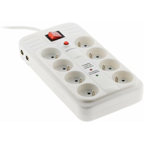 Zenitech - Protezione da sovratensioni con 8 prese e interruttore - Security Pro TV F/F Ø9,52mm + telefono RJ11