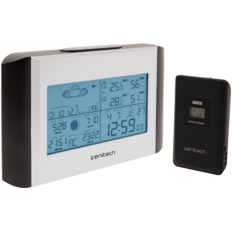 Zenitech – Station météo intérieure sans fil – Capteur extérieur jusqu'à 80m – Température et humidité intérieures/extérieures – Prévisions météo 5 niveaux