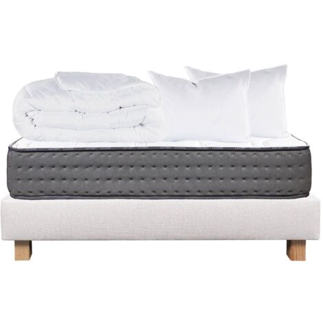 ZENITH - Pack Matelas + Sommier Tapissier Beige 140x200 cm + 2 Oreillers + 1 Couette