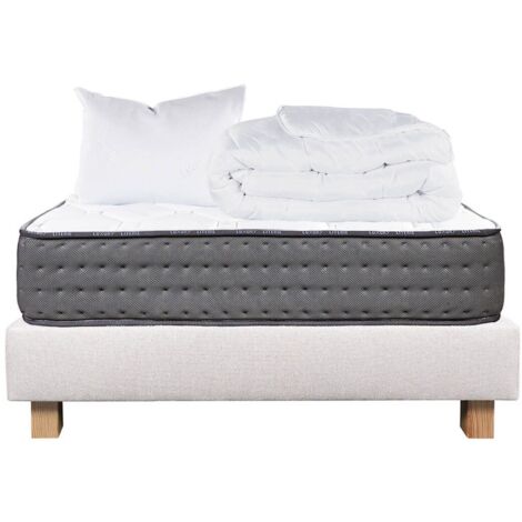 ZENITH - Pack Matelas + Sommier Tapissier Beige 90x190 cm + 1 Oreiller + 1 Couette