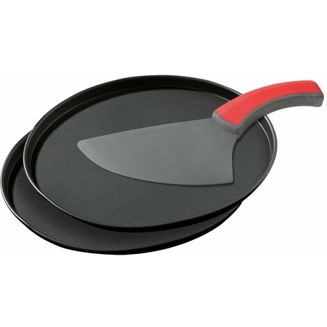 Zenker Pizzaset, 3-delige pizza bakplaat set met 2 anti-aanbak pizza pannen Ø 29 cm & een 2-in-1 pizzasnijder voor lekkere pizza’s & Flammkuchen, (zwart)