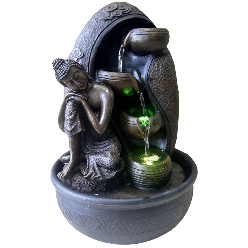 Fontana interna parete d'acqua cascata vaso statua Buddha rimovibile luce led colorata, grande decorazione da tavolo ufficio soggiorno, fontana