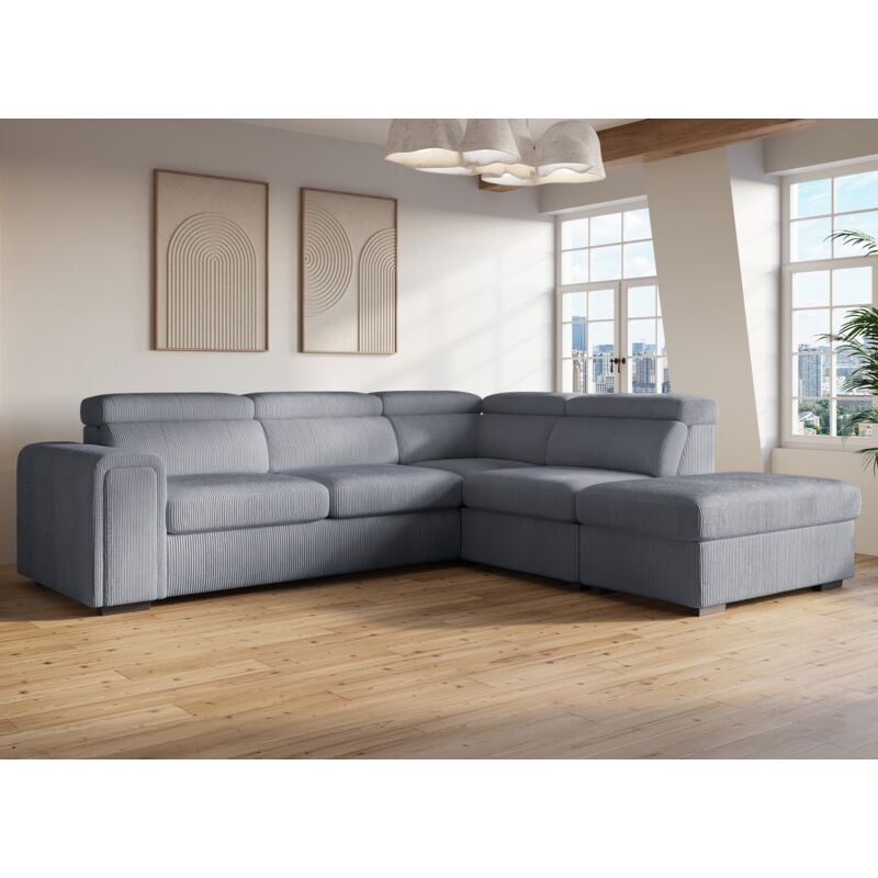 Deco In Paris - zenova - Canapé d'angle convertible avec coffre en velours côtelé épais gris zenova - Angle droit