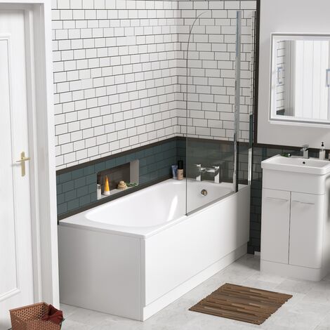 Zensen 1700mm Round Bathroom Shower Screen Bath Front Panel - Single Ended White Bathtub
