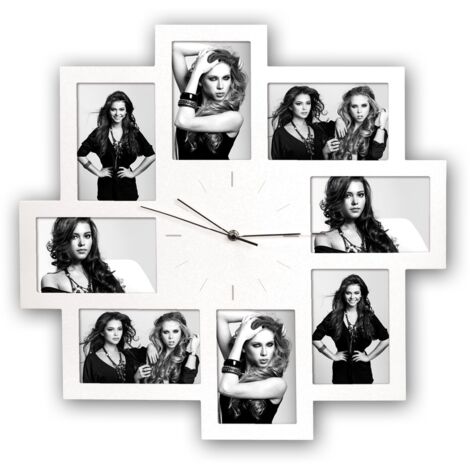 Zep S.r.l PC008W Orologio da Parete con 8 Foto, 10 x 15 cm, bianco, plastica