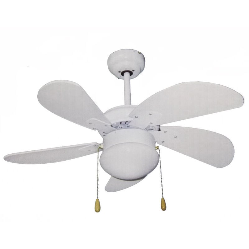 Image of Zephir - Lupex Shop - Ventilatore da soffitto in legno bianco, diametro 76cm, 5 pale comando a corda, 3 velocità selezionabili, codice ZFS576B