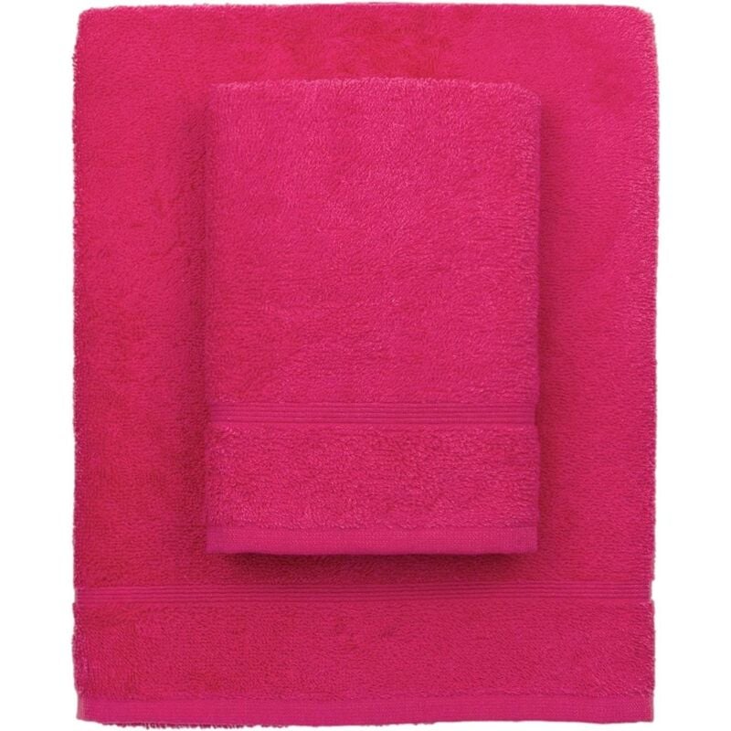 Image of zer0bed, Asciugamani Bagno Fuxia, Set 2 Asciugamani Bagno, Asciugamano Viso, Asciugamano Bidet, Tinta Unita, Bianco, 100% cotone, Set 2 pezzi