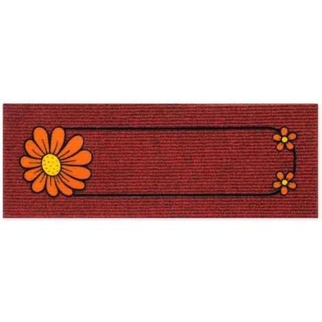 Zerbino Antiscivolo Salva Gradino 25x69 Assorbente Tappeto Ingresso Morbido 100% Made In Italy Fiore - Bordeaux