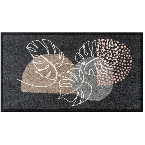 Zerbino Geometrico Foglie Tropicali Grigio - 66x120 cm