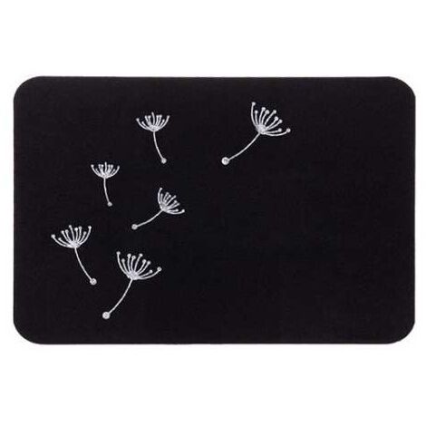 Zerbino in tessuto gommato RUPERT 60 x 40 cm poliestere e plastica TPR nero motivo 3 stampa dente di leone bianco