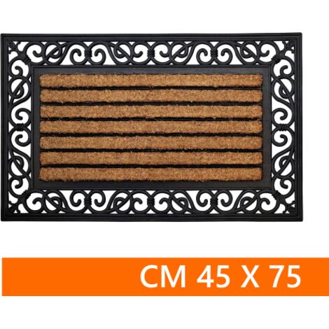 ZERBINO Tappeto FIBRA Cocco e Gomma 45X75 Cm RIGHE Asciugapassi Porta Ingresso