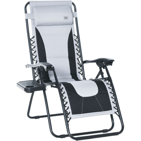 Zero Gravity Lounger Chair, Folding Reclining Patio Chair with Padded Seat, Cup Holder, Soft Cushion and Headrest for Poolside, Camping, Light Grey