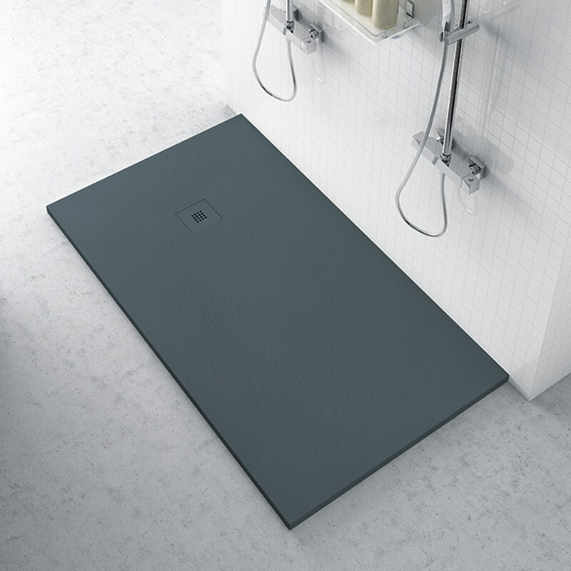 Receveur de douche zéro plan minéral 2000x1100 anthracite en plan minéral avec caillebotis assorti