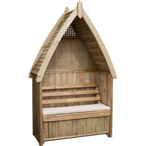 Zest Cheltenham Arbour Wooden Garden Seat & Storage Box & Stone Seat Pad Cushion