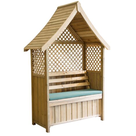Zest Norfolk Arbour Wooden Garden Seat & Storage Box & Green Seat Pad Cushion