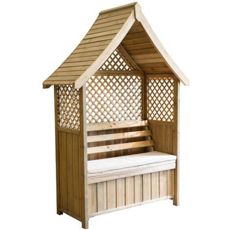 Zest Norfolk Arbour Wooden Garden Seat & Storage Box & Stone Seat Pad Cushion