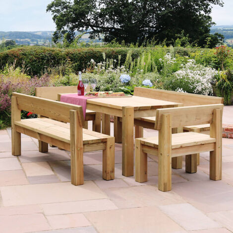 Zest Philippa Wooden Dining Table & 2 x Bench & 2 x Chair Set Patio