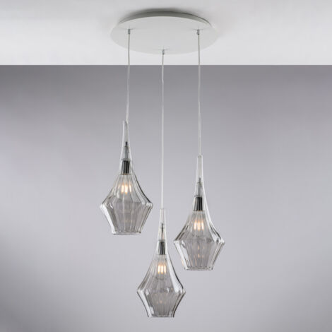 Zeus Sospensione in ferro con vetri grigio pyrex 3 luci 149 Ø50 BL270-S3-GR